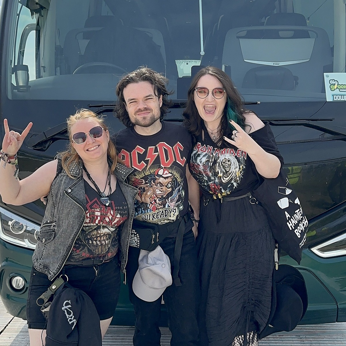 Fans outside a coach at Download festival